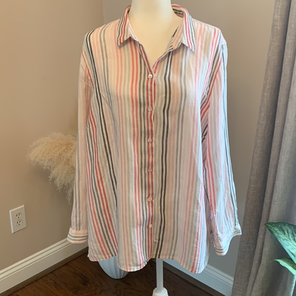 J. Jill Love Linen Essential Shirt Granite Multi - Picture 2 of 10